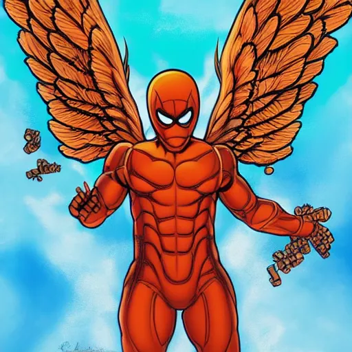 Image similar to A Cherub angel wearing an orange balaclava, marvel comics, dark, intricate, highly detailed, smooth, artstation, digital illustration by Mark Bagley