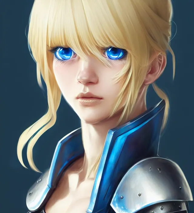 Image similar to character concept art of a cute german woman with blond hair and blue eyes, wearing plastic armor. lovely - fine - face, pretty face, key visual, realistic shaded perfect face, fine details by stanley artgerm lau, wlop, rossdraws, james jean, andrei riabovitchev, marc simonetti, sakimichan, trending on artstation