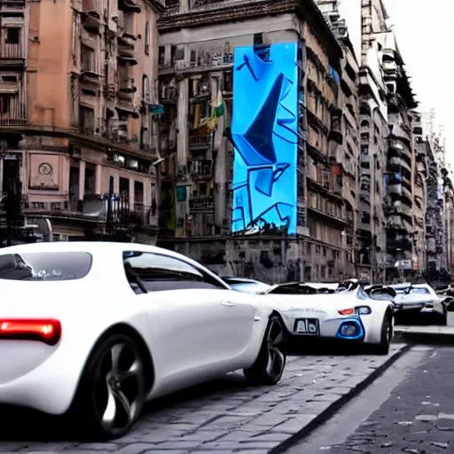 Prompt: Buenos Aires Argentina, futuristic cars in the street, holograms in the street, detailed, hd