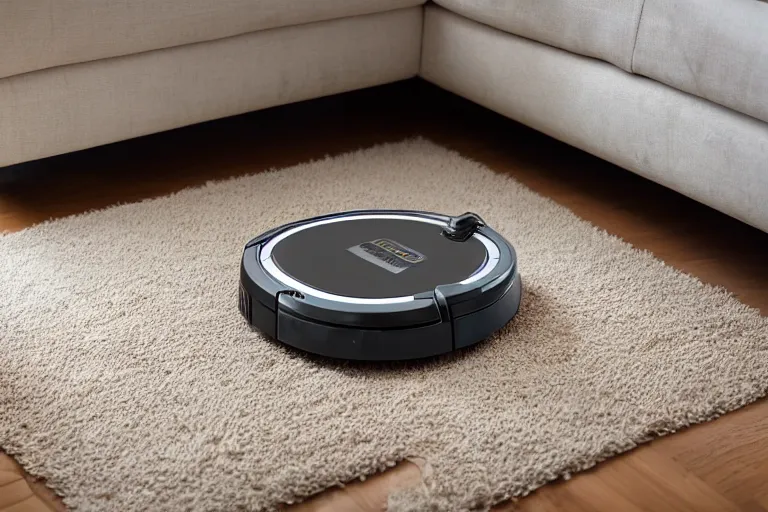 Image similar to a high detailed picture of a robot vacuum cleaner in a living room, 8k, very detailed, photo realistic