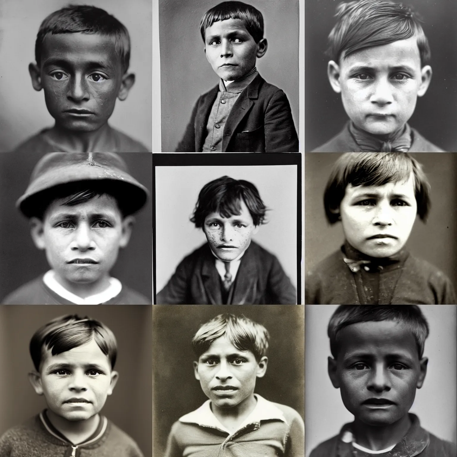 Prompt: facial portrait of a 8 year old boy, 1 9 1 2, photographed by stephen mccurry, national geograph