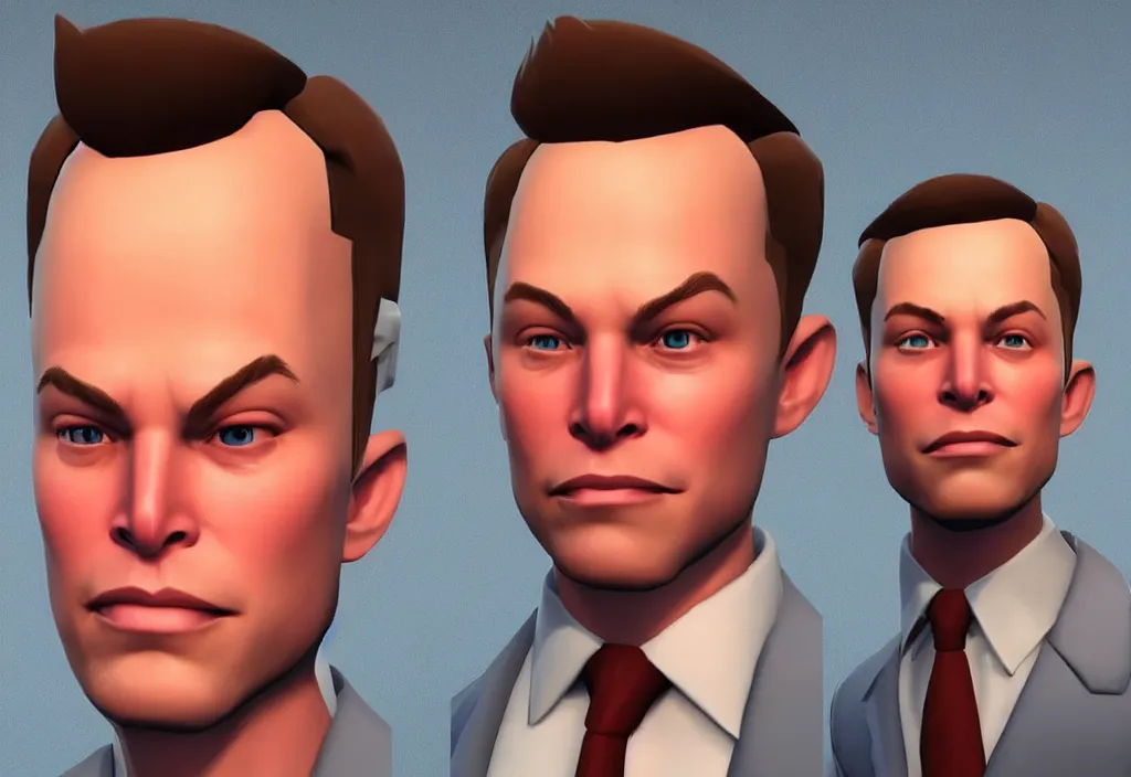 Image similar to elon musk in team fortress 2, elon musk in the video game team fortress, gameplay screenshot, close up, 3 d rendering. unreal engine. amazing likeness. very detailed.