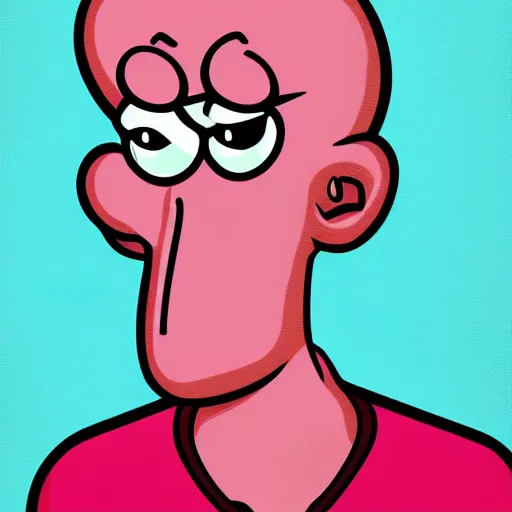 Prompt: handsome squidward as male, detailed cartoon lines, pop art style, portrait, detailed painting