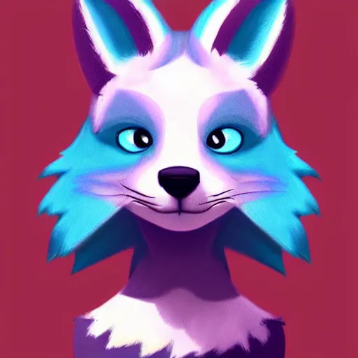 Image similar to a cute cyan and teal anthro furry fox profile picture with white stripes, digital painting, artstation