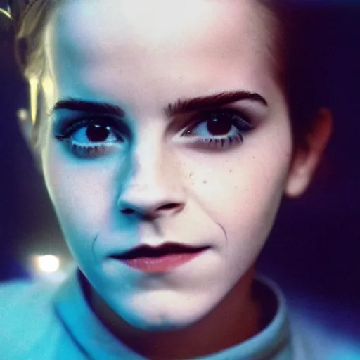 Prompt: emma watson, halloween costume, award winning, kodak ektachrome expired blue tint,