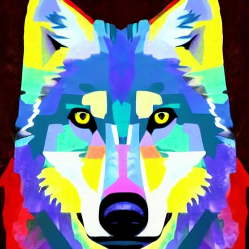 Image similar to wolf portrait, frida art style