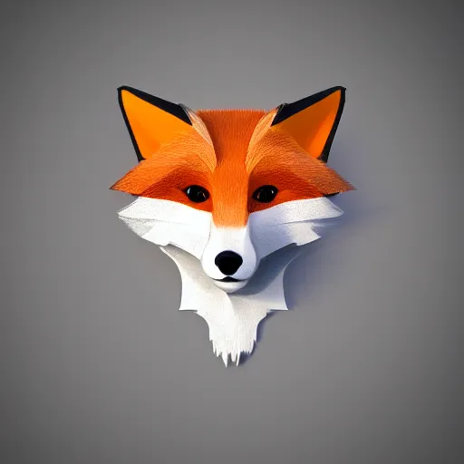 Image similar to an abstract, simplified icon depicting a fox's head, white background, elegant, award-winning, clever, render, blender, 3d