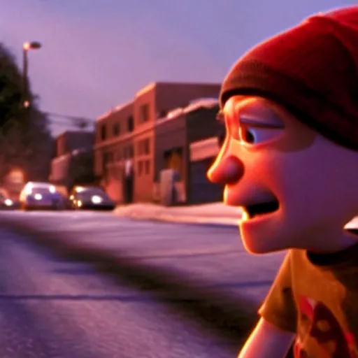 Prompt: a cinematic still of the Pixar version of the movie 8 Mile, epic lighting, shallow depth of field