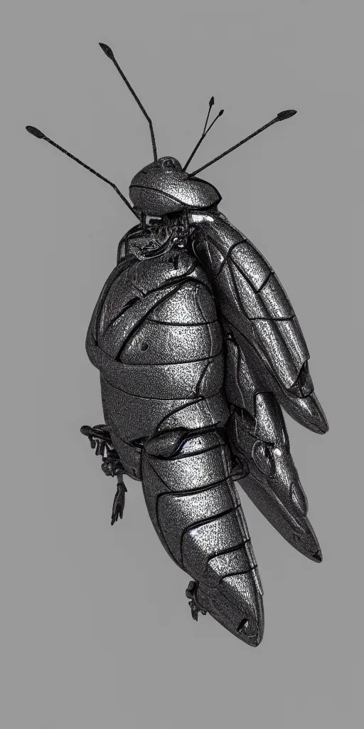 Image similar to cybernetic moth. portrait. complex shape. octane render. 8 k. soft light. dark background. monochrome. cinematic.