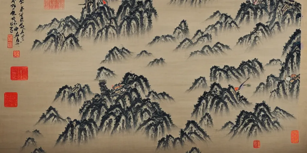 Image similar to Shanghai, ancient chinese painting style