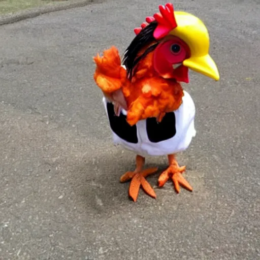 Image similar to chicken dressed as an inmate