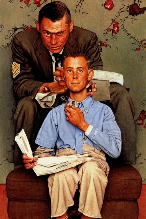 Image similar to Forrest Gump painted by Norman Rockwell