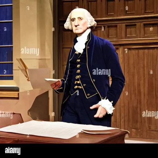 Prompt: George Washington doing the monologue on Saturday Night Live, stock photo