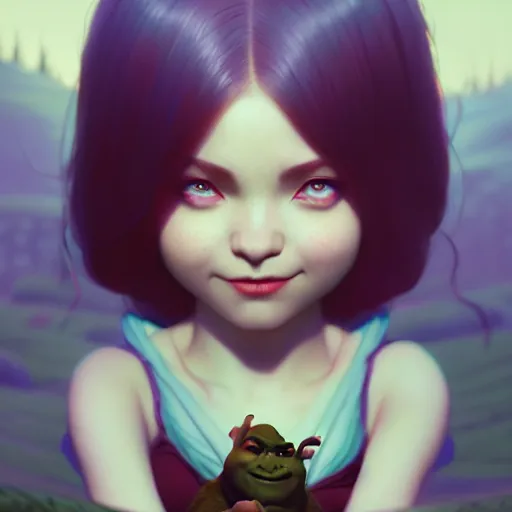 Image similar to shrek by tom bagshaw and ilya kuvshinov, rtx reflections, octane render 1 2 8 k, extreme high intricate details by wlop, digital anime art by ross tran, wide shot, close up shot, composition by sana takeda, dramatic lighting by greg rutkowski