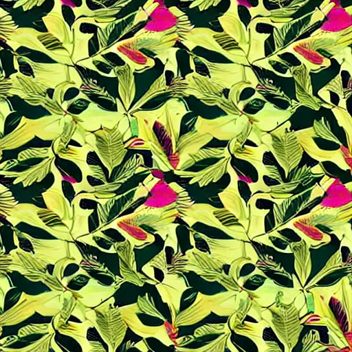 Image similar to seamless pattern of amazon forest leafs, rich colors, mostly green and yellow