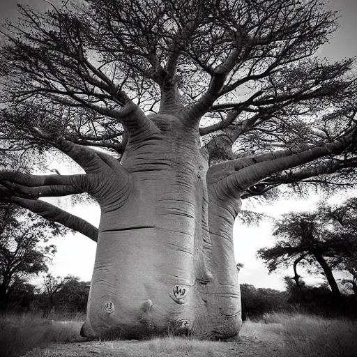 Image similar to a baobab tree, award winning black and white photography
