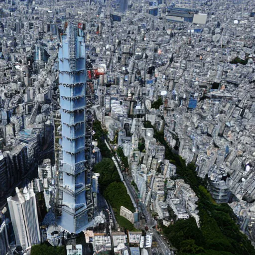 Image similar to aereal view of a giant kaiju in tokyo