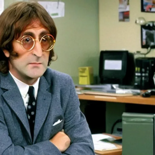 Image similar to a still of the office, starring john lennon