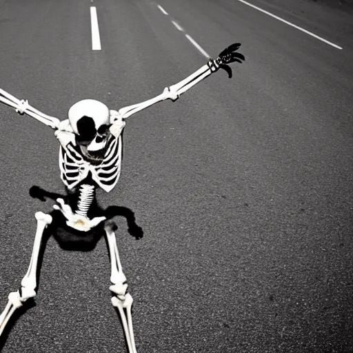 Prompt: A skeleton winning a marathon, award winning photograph