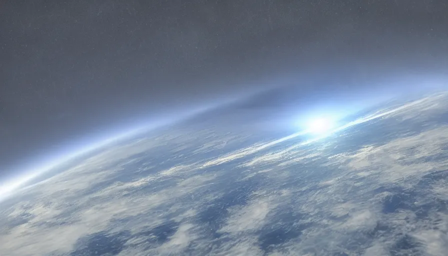 Image similar to seismic shockwave in atmosphere from space, photorealistic rendering, 4 k, dynamic lighting, directional light