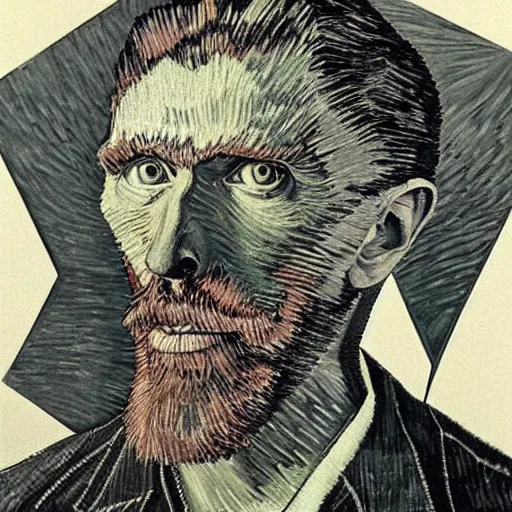 Image similar to portrait mash - up between mc escher and vincent van gogh