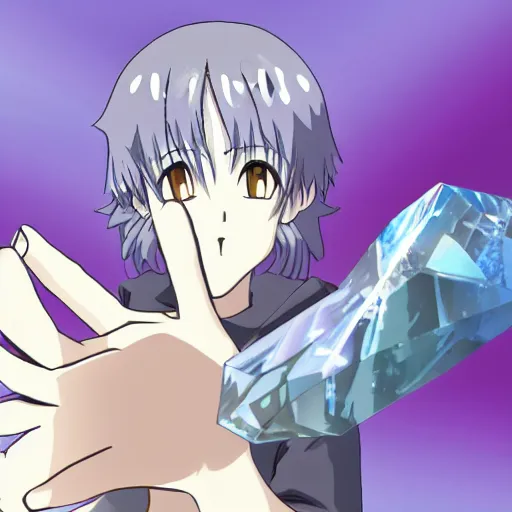 Image similar to hand growing from head holding a crystal, anime