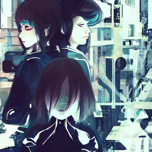 Image similar to Frequency indie album cover, luxury advertisement, white and navy colors. highly detailed post-cyberpunk sci-fi close-up schoolgirl in asian city in style of cytus and deemo, mysterious vibes, by Ilya Kuvshinov, by Greg Tocchini, nier:automata, set in half-life 2, beautiful with eerie vibes, very inspirational, very stylish, with gradients, surrealistic, postapocalyptic vibes, depth of filed, mist, rich cinematic atmosphere, perfect digital art, mystical journey in strange world, beautiful dramatic dark moody tones and studio lighting, shadows, bastion game, arthouse