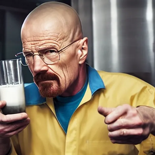 Image similar to walter white drinking milk