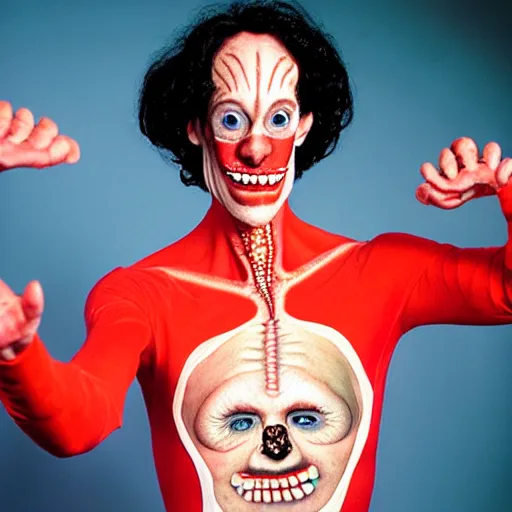 Prompt: uhd photorealisitc candid photo of cdc director slim goodbody in costume at press conference. correct coostume. correct face, accurate face. photo by annie leibowitz and steve mccurry