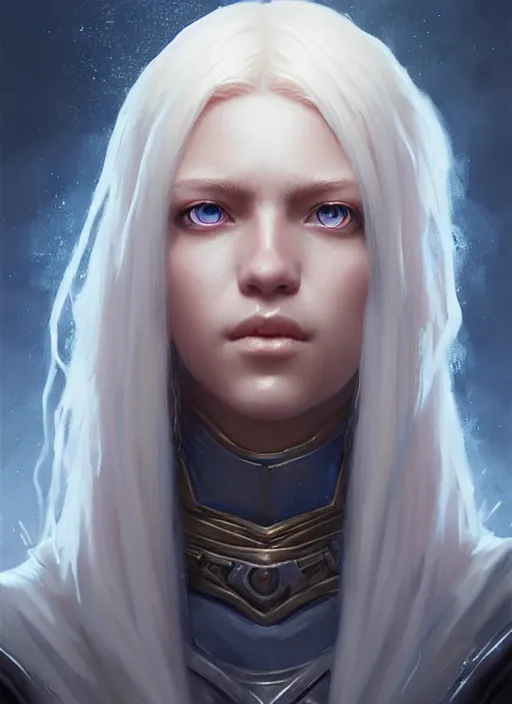 Image similar to a fantasy style portrait painting of shy white female paladin scarred left eye with blonde hair and blue eyes, holy oil painting unreal 5 daz. rpg portrait extremely detailed artgerm greg rutkowski _ greg