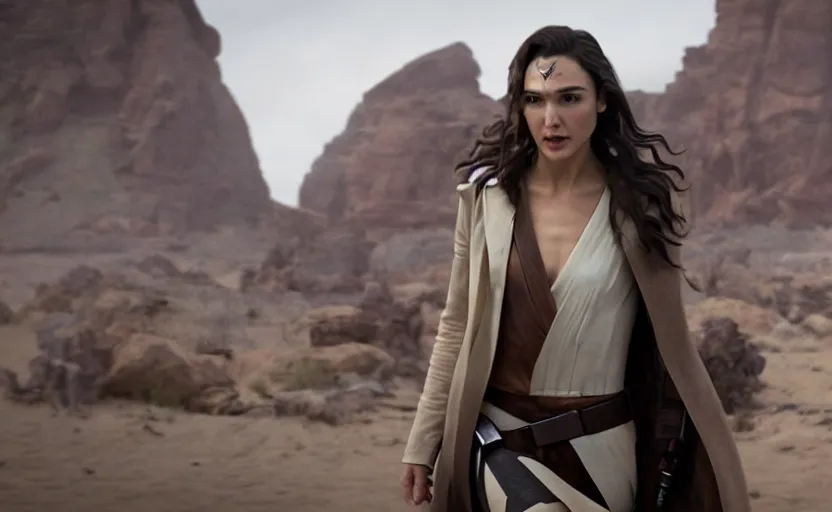 Image similar to a still of beautiful gal gadot as han solo in star wars, 8 k