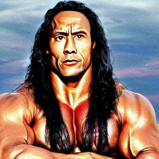 Image similar to the rock if he had long hair