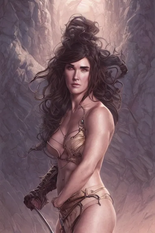 Prompt: jennifer connelly as a ruggedly handsome heroine, intricate, elegant, highly detailed, centered, digital painting, artstation, concept art, smooth, sharp focus, illustration, art by artgerm and donato giancola and Joseph Christian Leyendecker, Ross Tran, WLOP