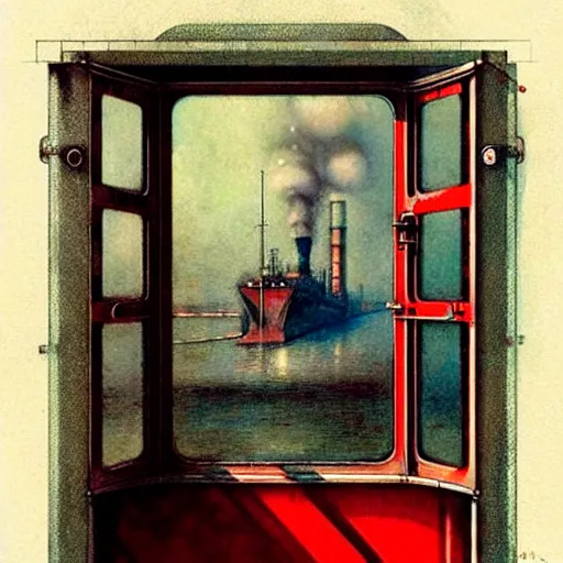 Prompt: ( ( ( ( ( 1 9 5 0 s retro future industrial steam ship window. muted colors. ) ) ) ) ) by jean baptiste monge!!!!!!!!!!!!!!!!!!!!!!!!! chrome red