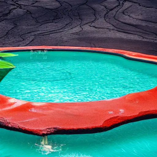 Image similar to A beautiful pool in the middle of a volcano flodding with lava, digital art, 85mm lens,