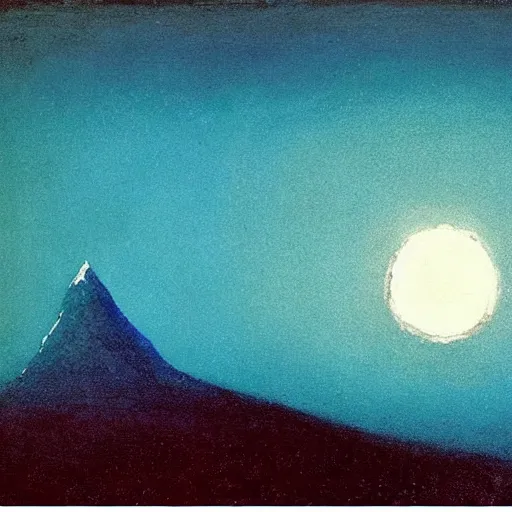 Image similar to mt elbrus, arkhip kuindzhi painting, moon light, teal palette, christian mysticism