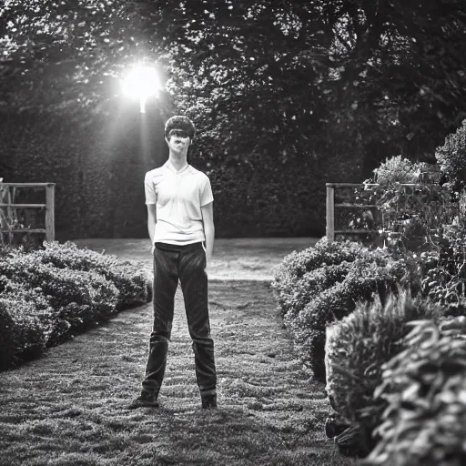 Prompt: ultraviolet spectrum portrait of a man in the garden, Ultra-Achromatic-Takumar 85mm F4.5, Baader U Venus filter, iso 800, f/4.5