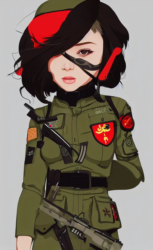 Image similar to patch design, soldier girl, by kuvshinov ilya, concept art, artstation, insignia, soldier clothing, vector line art