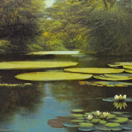 Prompt: waterlily pond by Jim Burns