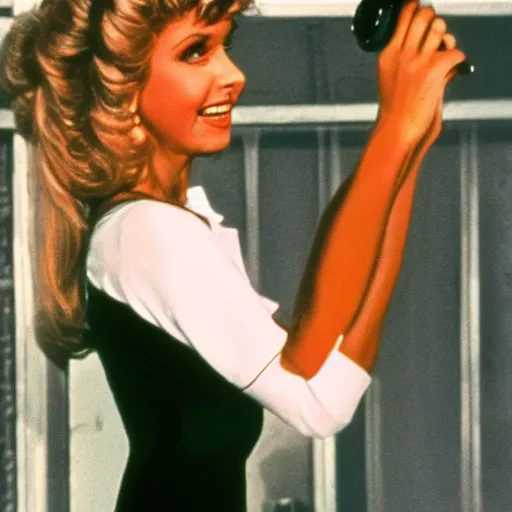 Image similar to young Olivia Newton-John as Sandy from Grease (1978), polaroid. high detail, great lighting, 8k resolution, masterpiece, concept art, illustration