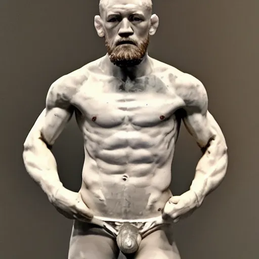 Image similar to connor mcgregor marble statue, full-body, museum, photograph, realistic, 8k resolution,