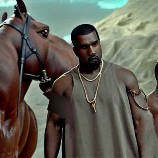 Image similar to moviestill of kanye as a centaur in sinbad movie