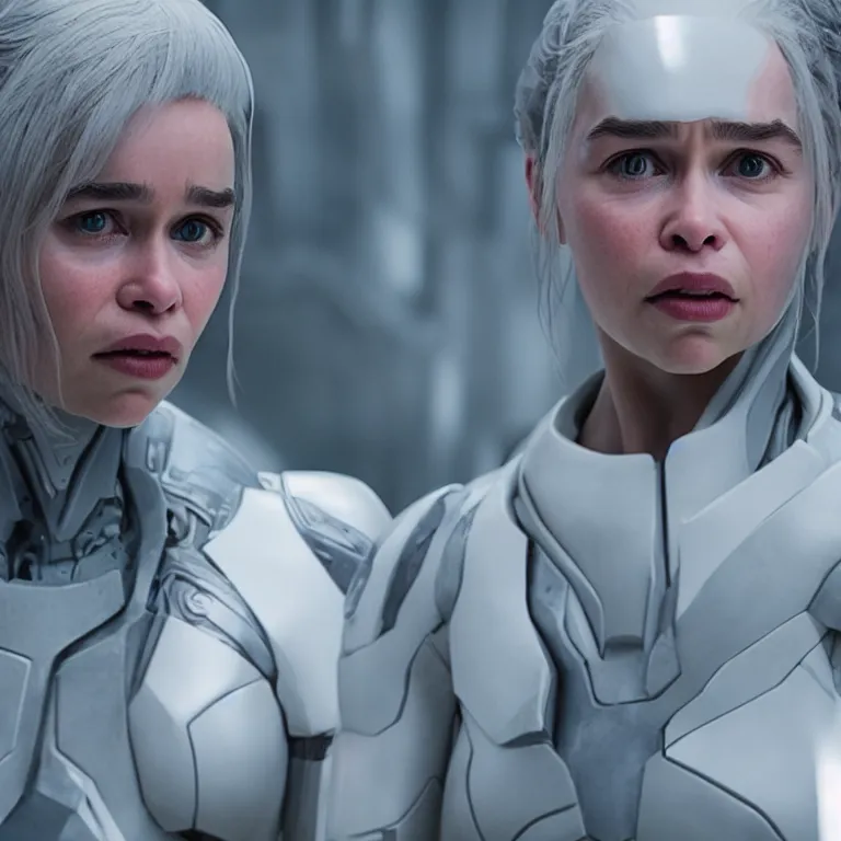 Image similar to scifi emilia clarke looks like ghost in the shell, extremely high detail, photorealism, sony a 7 r