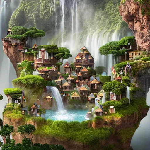 Image similar to waterfall village, by benoit mandelbrot, filip hodas, vincent callebaut, and mike campau