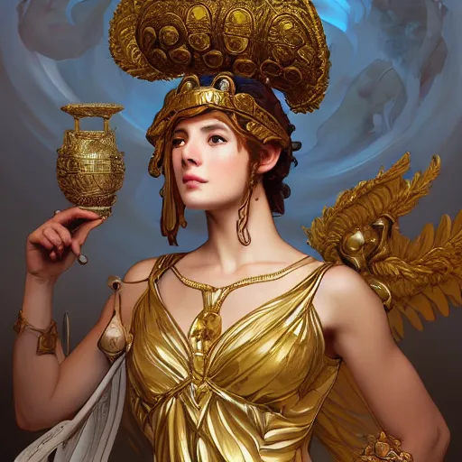 Prompt: greek goddess athena, highly detailed, digital painting, artstation, concept art, smooth, sharp focus, illustration, ArtStation, art by artgerm and greg rutkowski and alphonse mucha and J. C. Leyendecker and Edmund Blair Leighton and Katsuhiro Otomo and Geof Darrow and Phil hale and Ashley wood and Ilya repin and Charlie Bowater