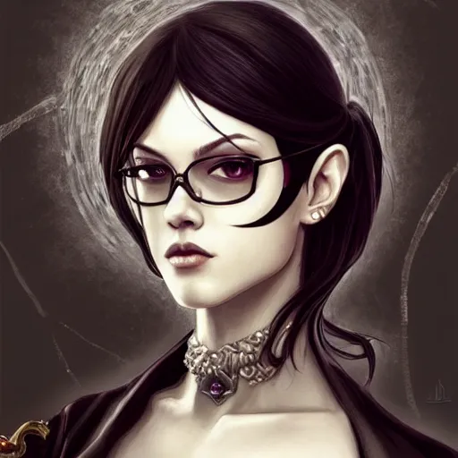 Image similar to a portrait a young asia argento as bayonetta, urban motifs, intricate, elegant, highly detailed, digital painting, trending on artstation, concept art, smooth sharp focus, illustration, art by artgerm and greg rutkowski