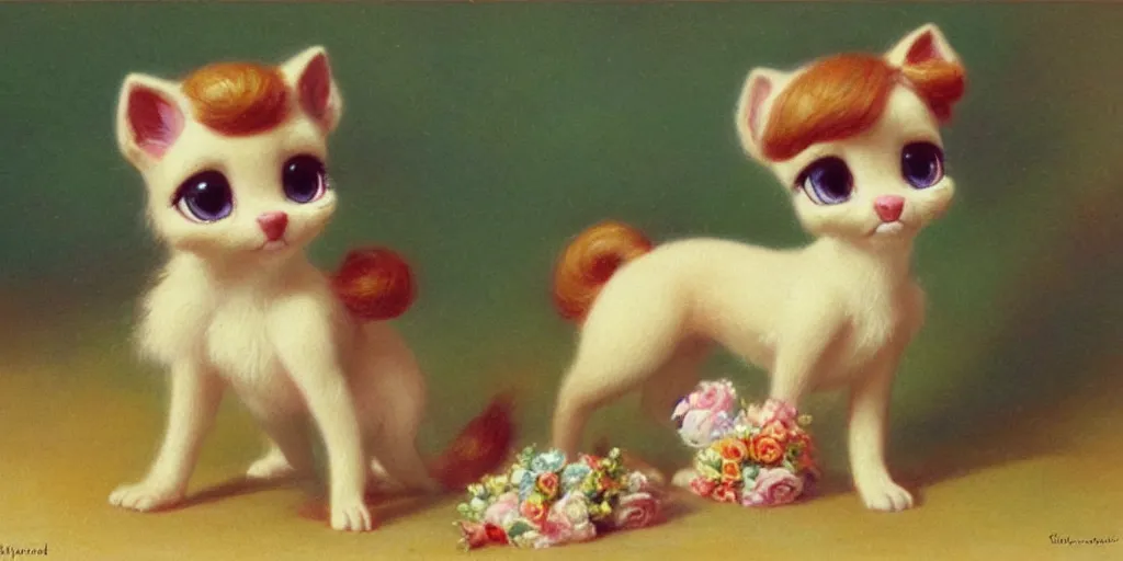 Prompt: 3 d littlest pet shop animal, vintage royalty, antique perfume, emotion, master painter and art style of noel coypel, art of emile eisman - semenowsky, art of edouard bisson