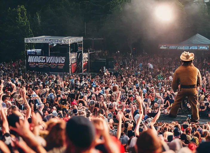 Prompt: photo still of smokey the bear on stage at vans warped tour!!!!!!!! at age 3 3 years old 3 3 years of age!!!!!!!! stage diving into the crowd, 8 k, 8 5 mm f 1. 8, studio lighting, rim light, right side key light