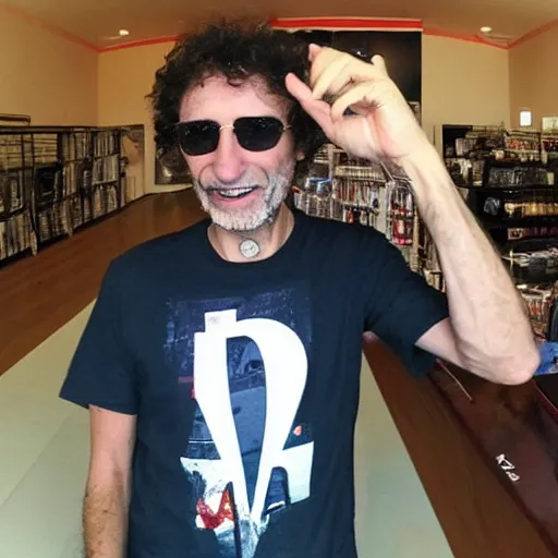 Prompt: fito paez wearing a independiente club t shirt