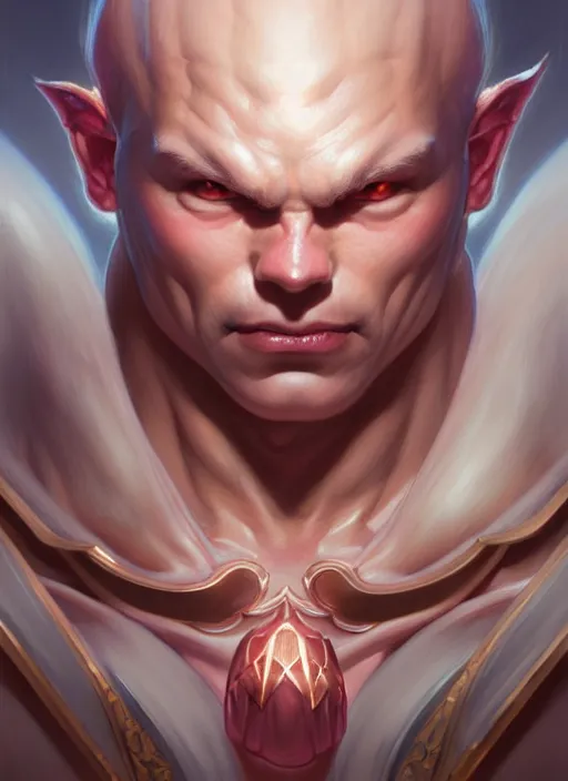 Image similar to Portrait of Majin Boo, D&D, muscular, fantasy, intricate, elegant, highly detailed, digital painting, artstation, concept art, smooth, sharp focus, illustration, art by artgerm and greg rutkowski and alphonse mucha